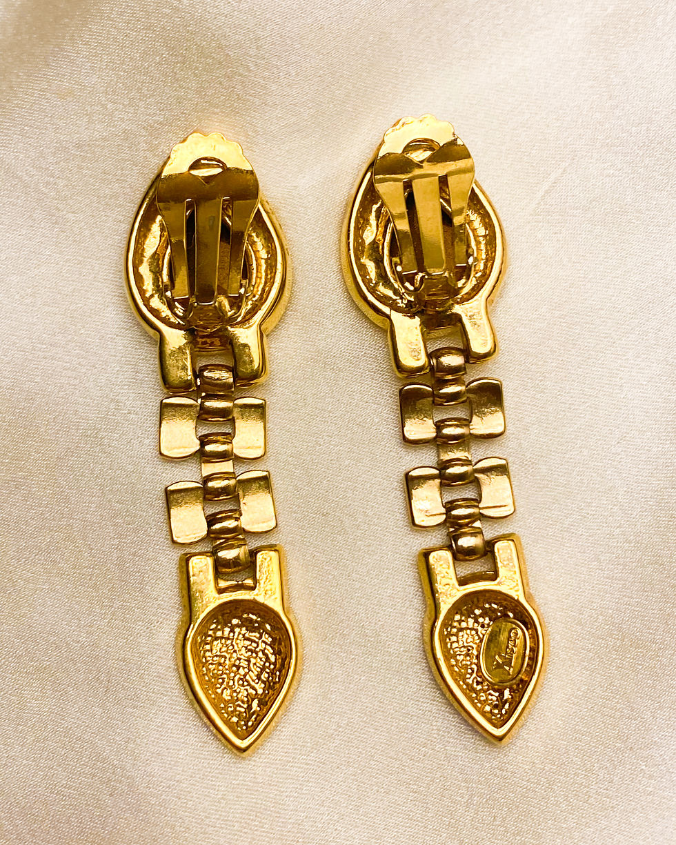 Thumbnail: 1980s Xisco (Signed) Swarovski Dangling Chain Clip On