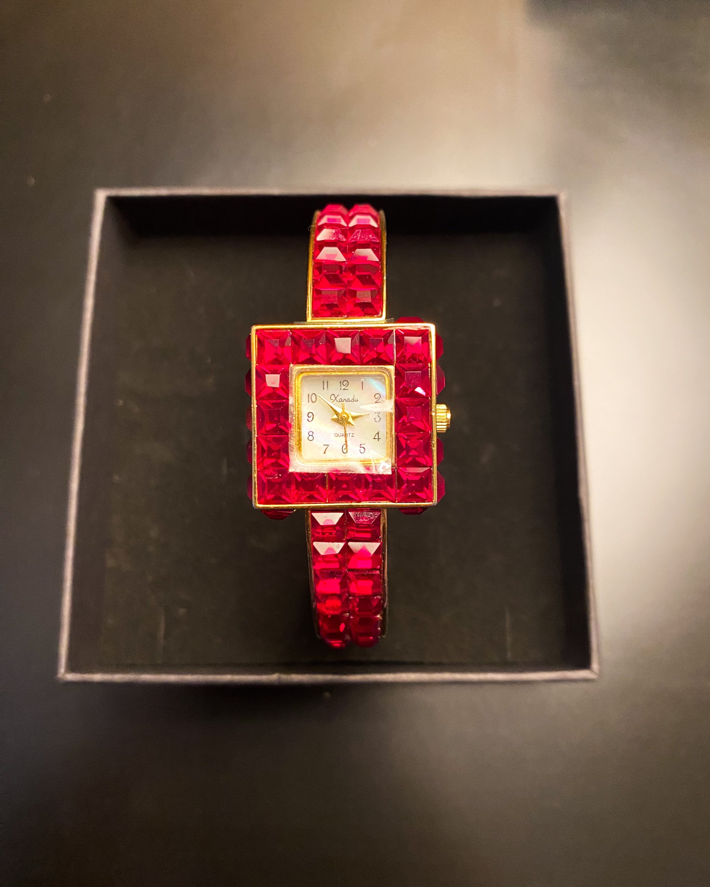1970s Red Crystal Cuff Wrist Watch