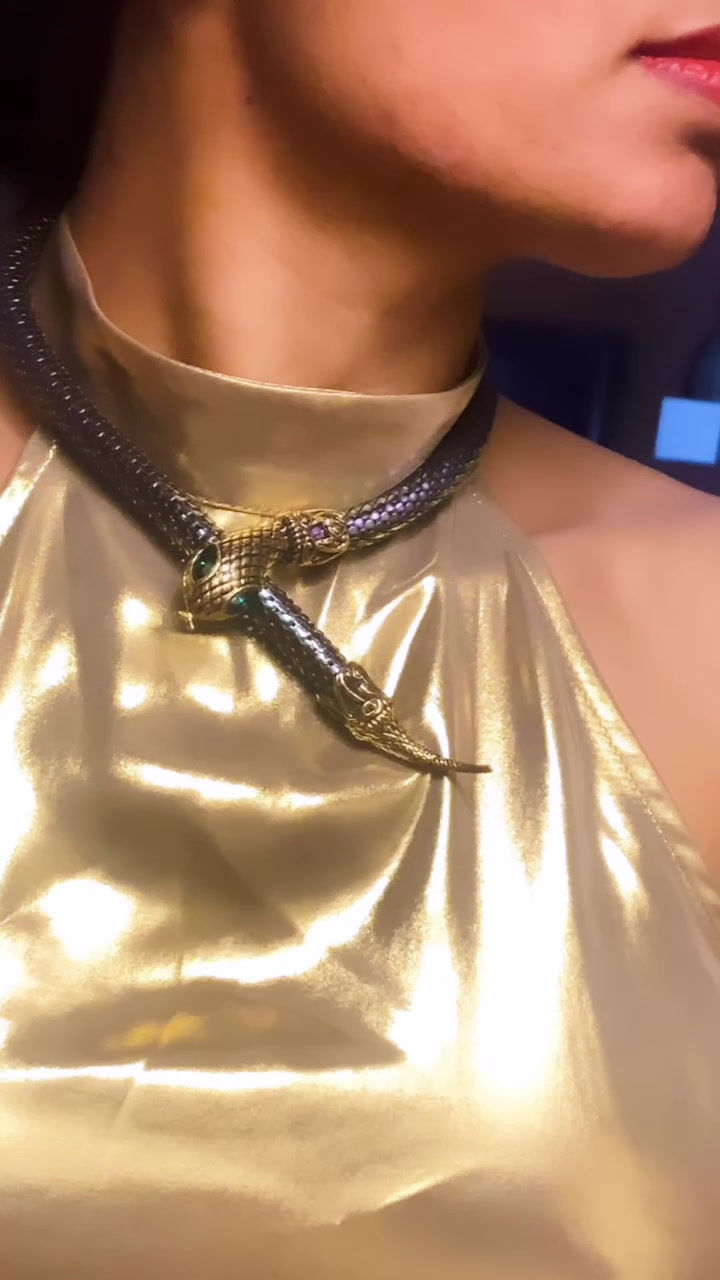 Thumbnail: 1980s Vintage Smokey Grey Serpent Necklace