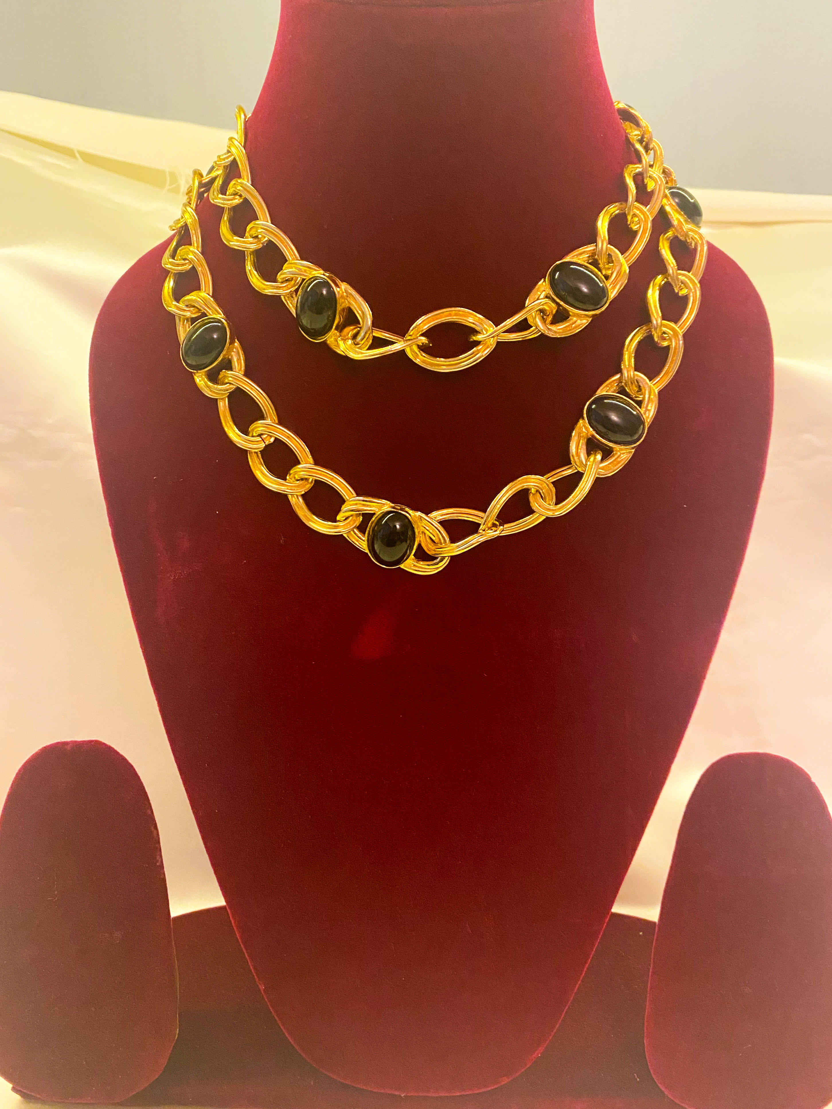 1980s Gold Cabochon Chain Belt/Necklace