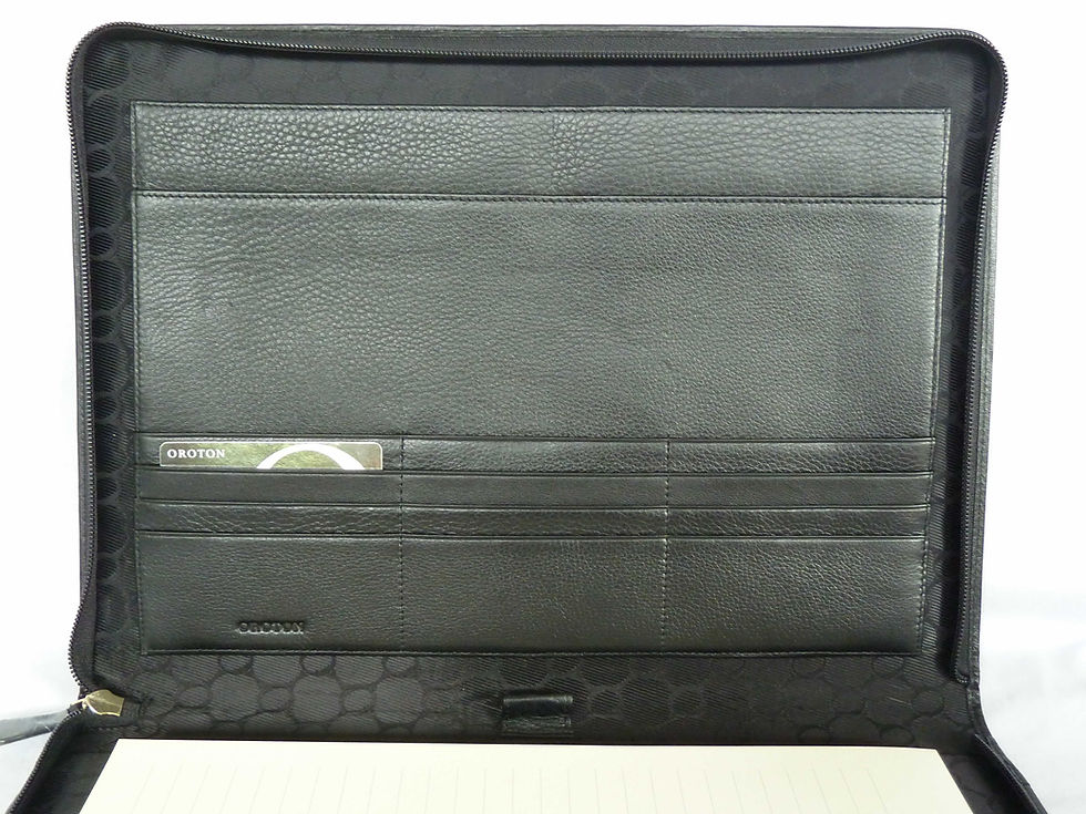 Thumbnail: OROTON A4 STENCIL FOLIO BLACK JACQUARD & LEATHER