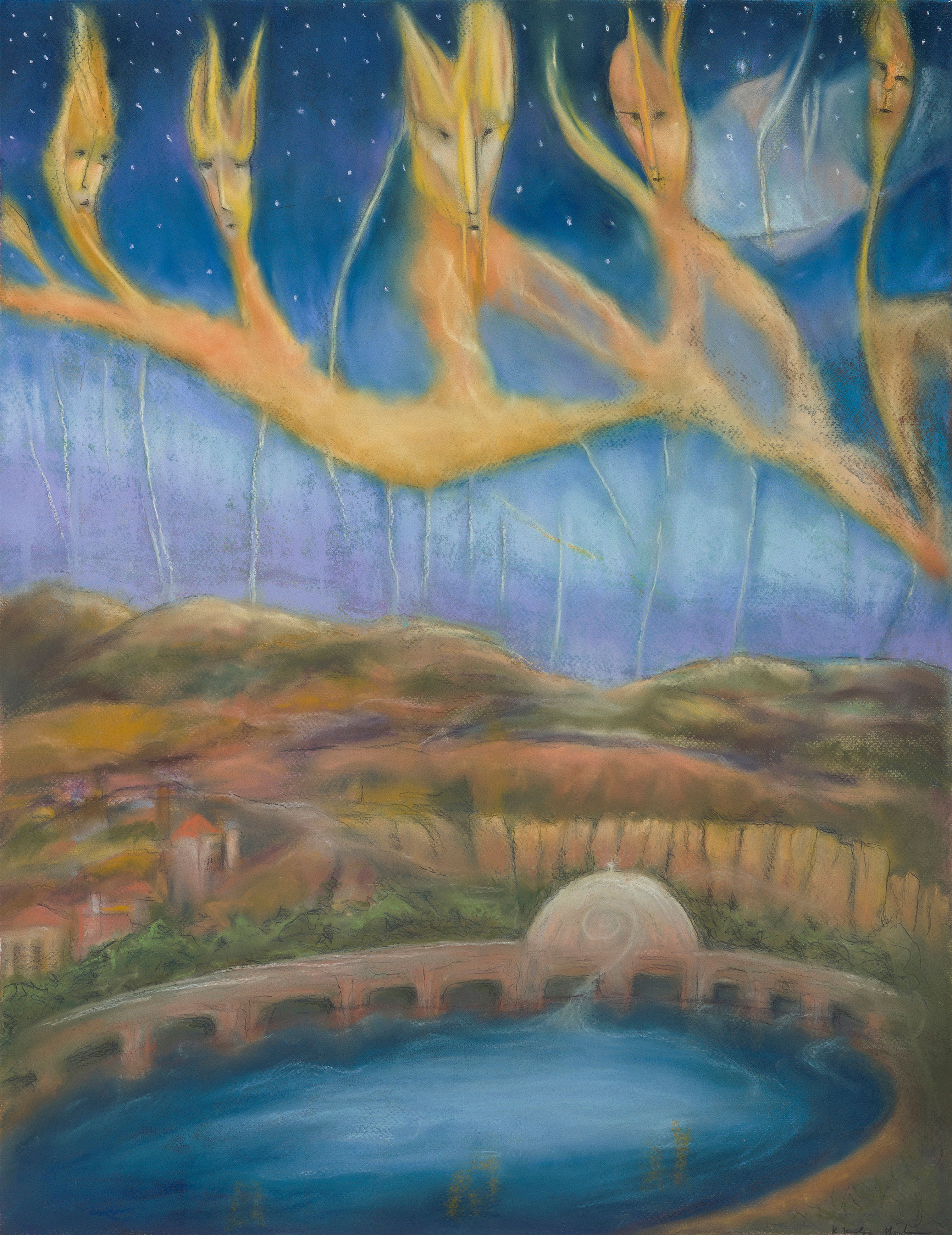 Sprites Over Temple Waters - Katherine Kinsley-Momberger