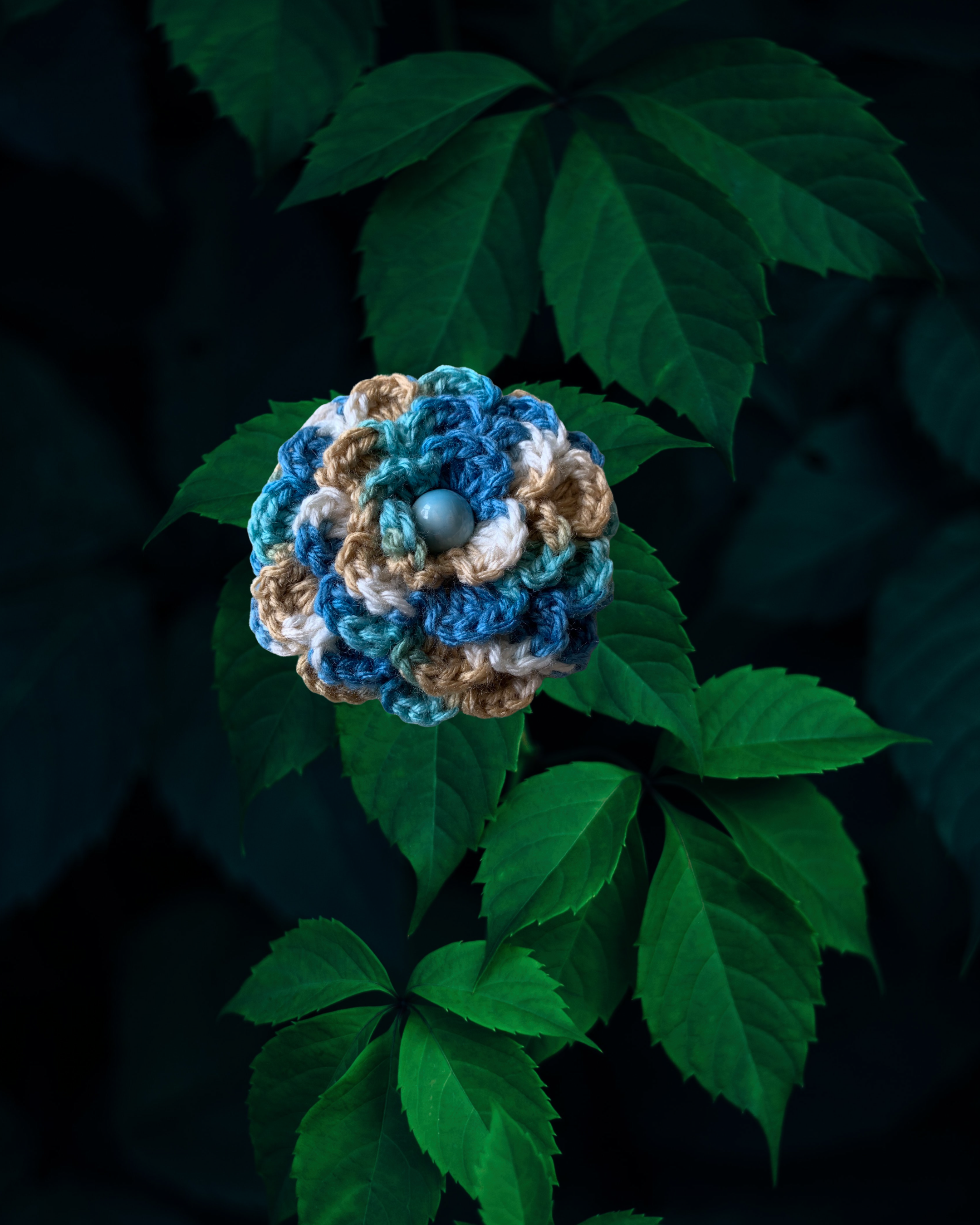 Multi-Color Large 4" Crochet Flower with Glass Bead