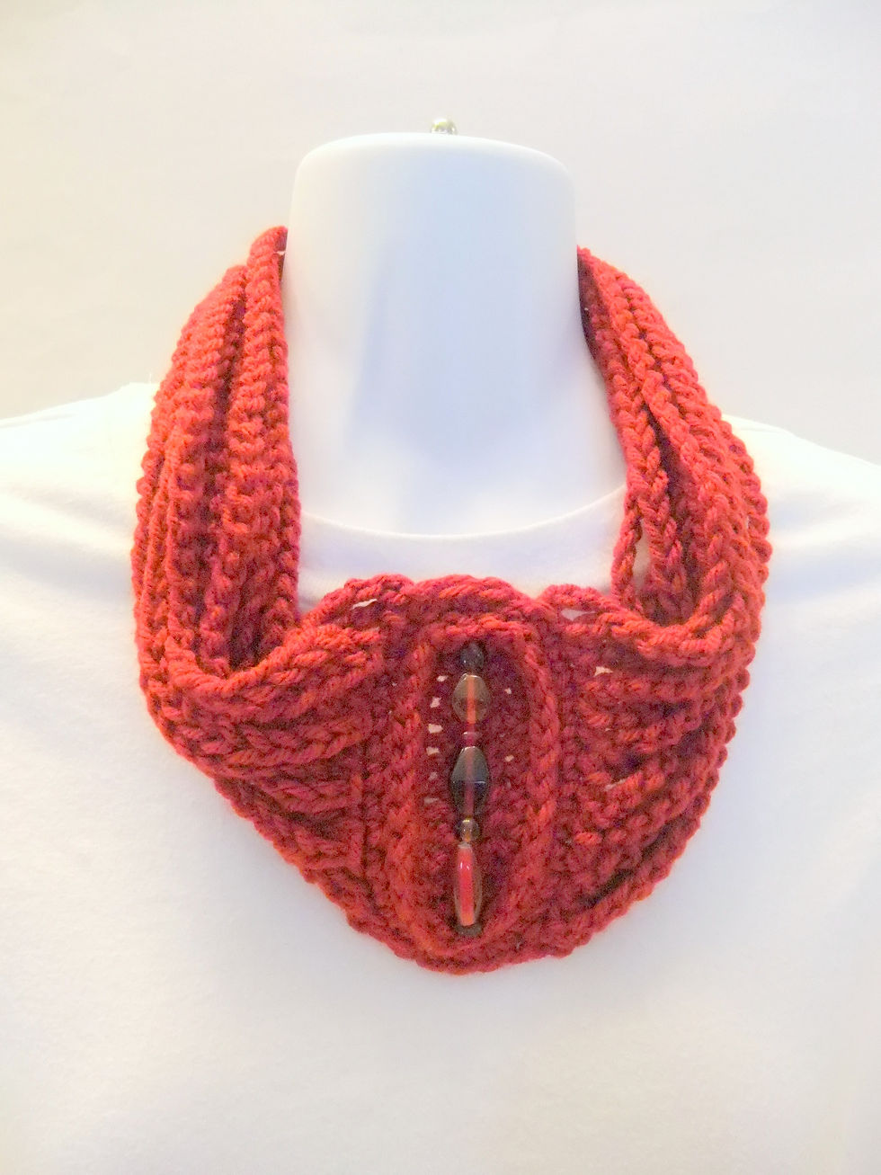 Thumbnail: Red Crochet Fashion Necklace with Accent Beads
