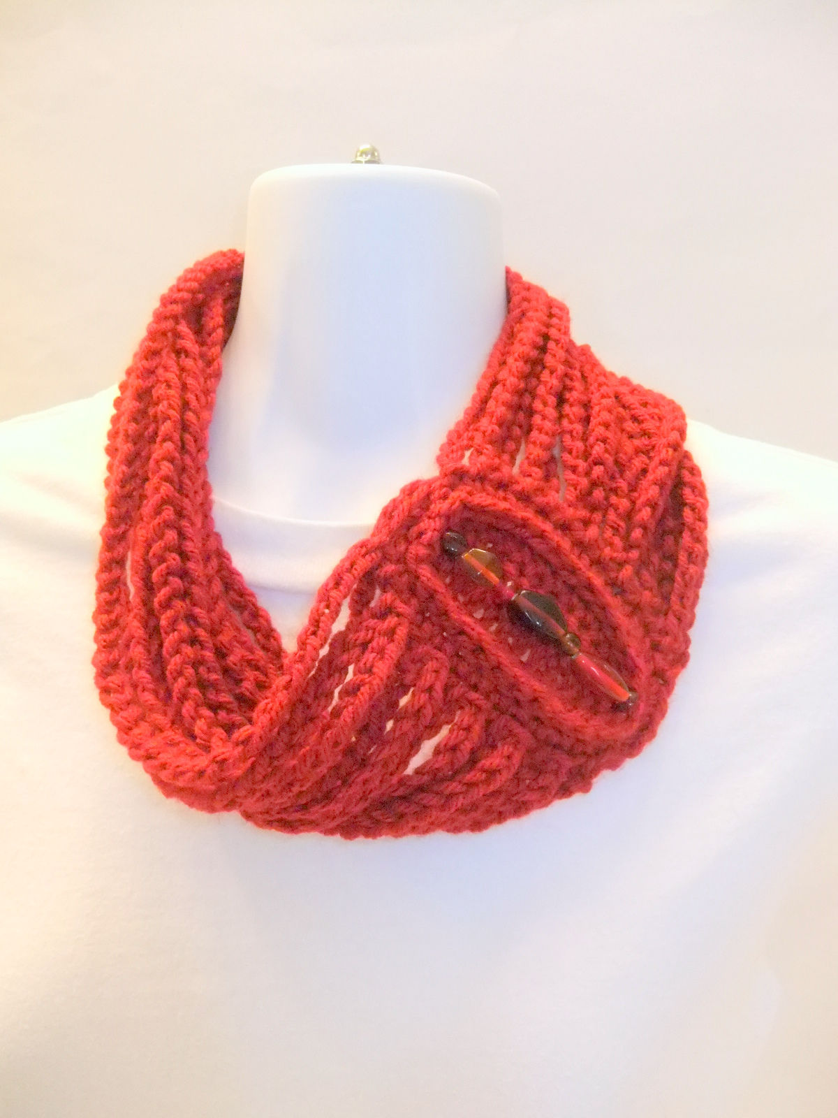 Red Crochet Fashion Necklace with Accent Beads