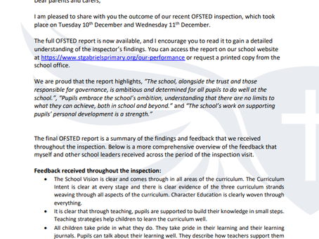 Feedback from St Gabriel’s Ofsted Inspection
