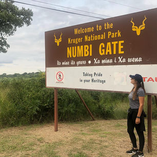 Kruger National Park, South Africa in Mpumalanga. This is Numbi Gate entrance with Vanessa from Germany