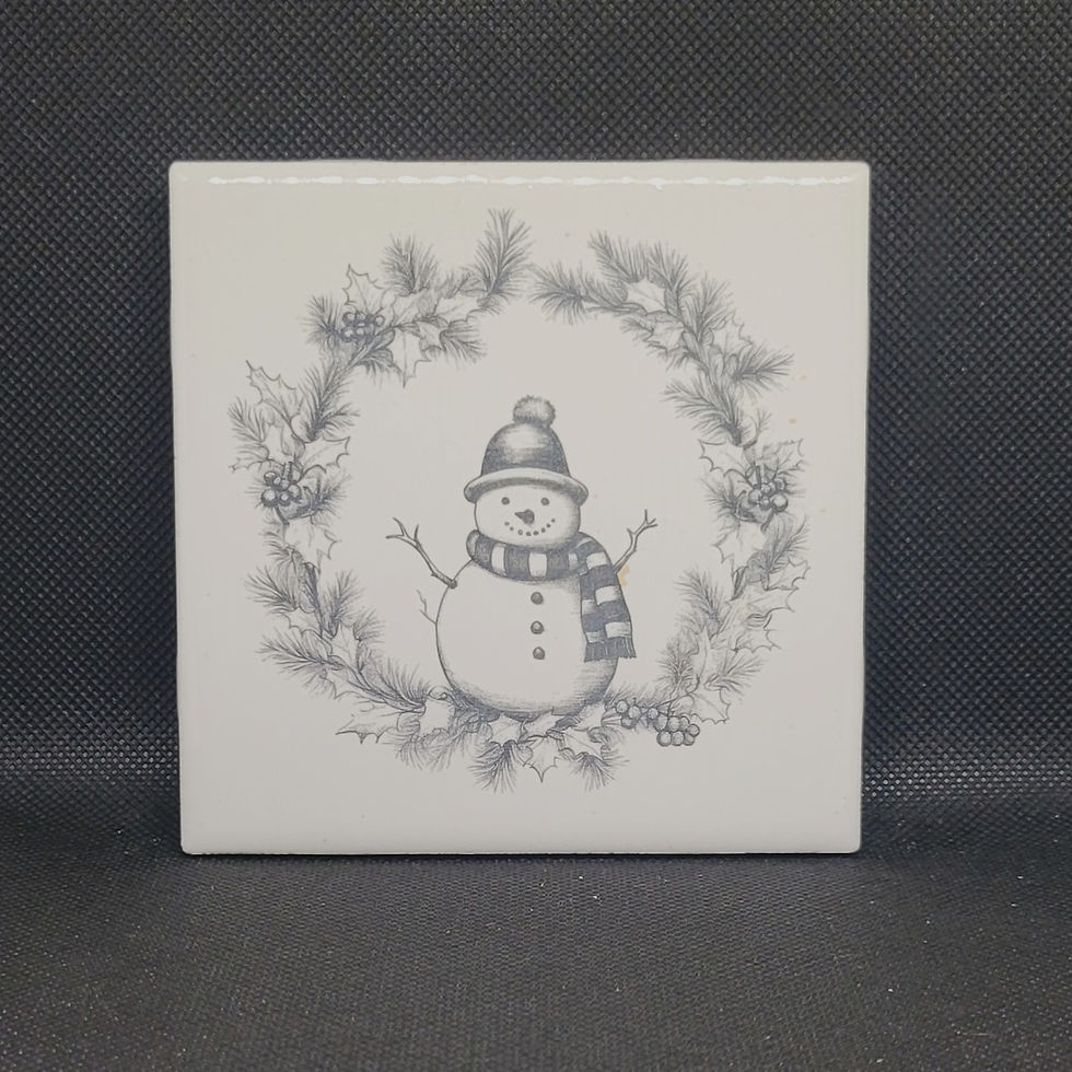 Snowman Wreath Ceramic Tile Coaster