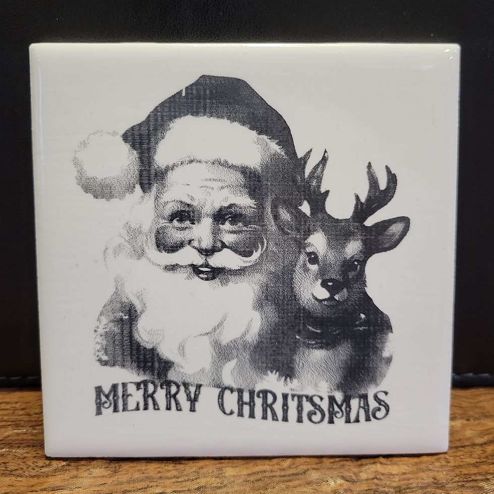 Santa And Reindeer Ceramic Tile Coaster