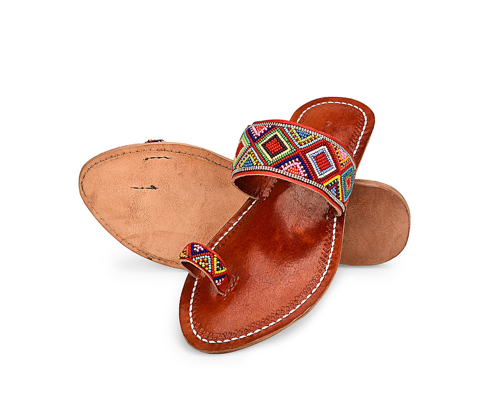 Thumbnail: Beaded Band Sandals leather Slippers