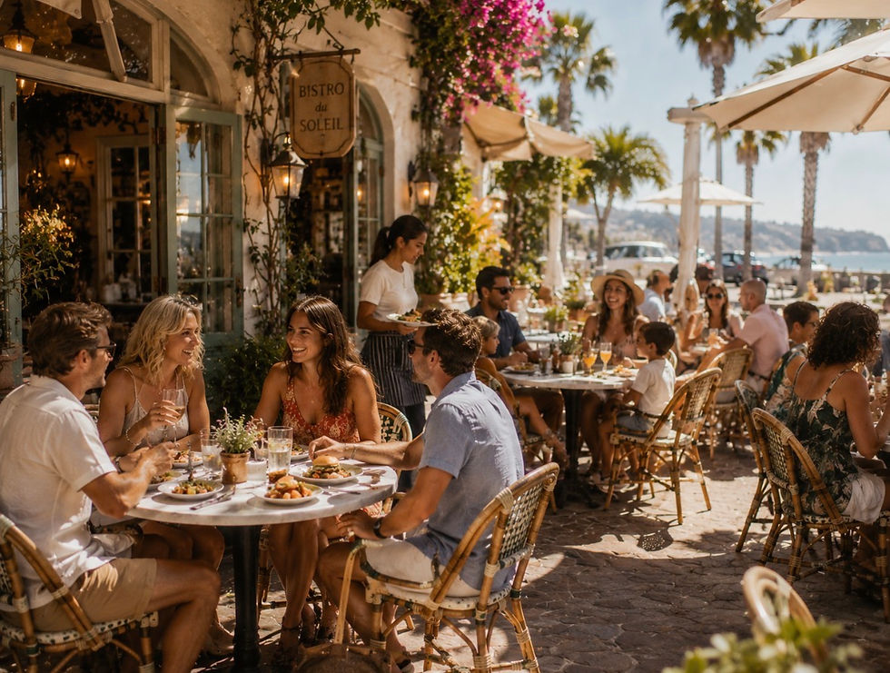 Guests enjoying breakfast on the outdoor patio of a bright, welcoming café, illustrating how intentional restaurant guest experience, hospitality, and atmosphere create memorable dining experiences.