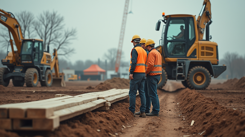 Eye-level view of construction workers on site assessing project progress