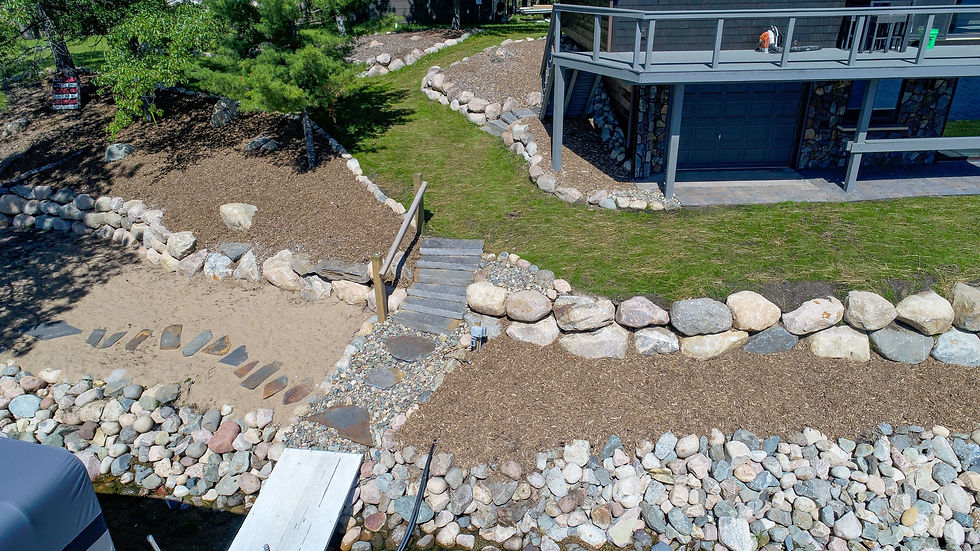 Image of a Natural Stone Retaining Wall Along a Lakeside Property