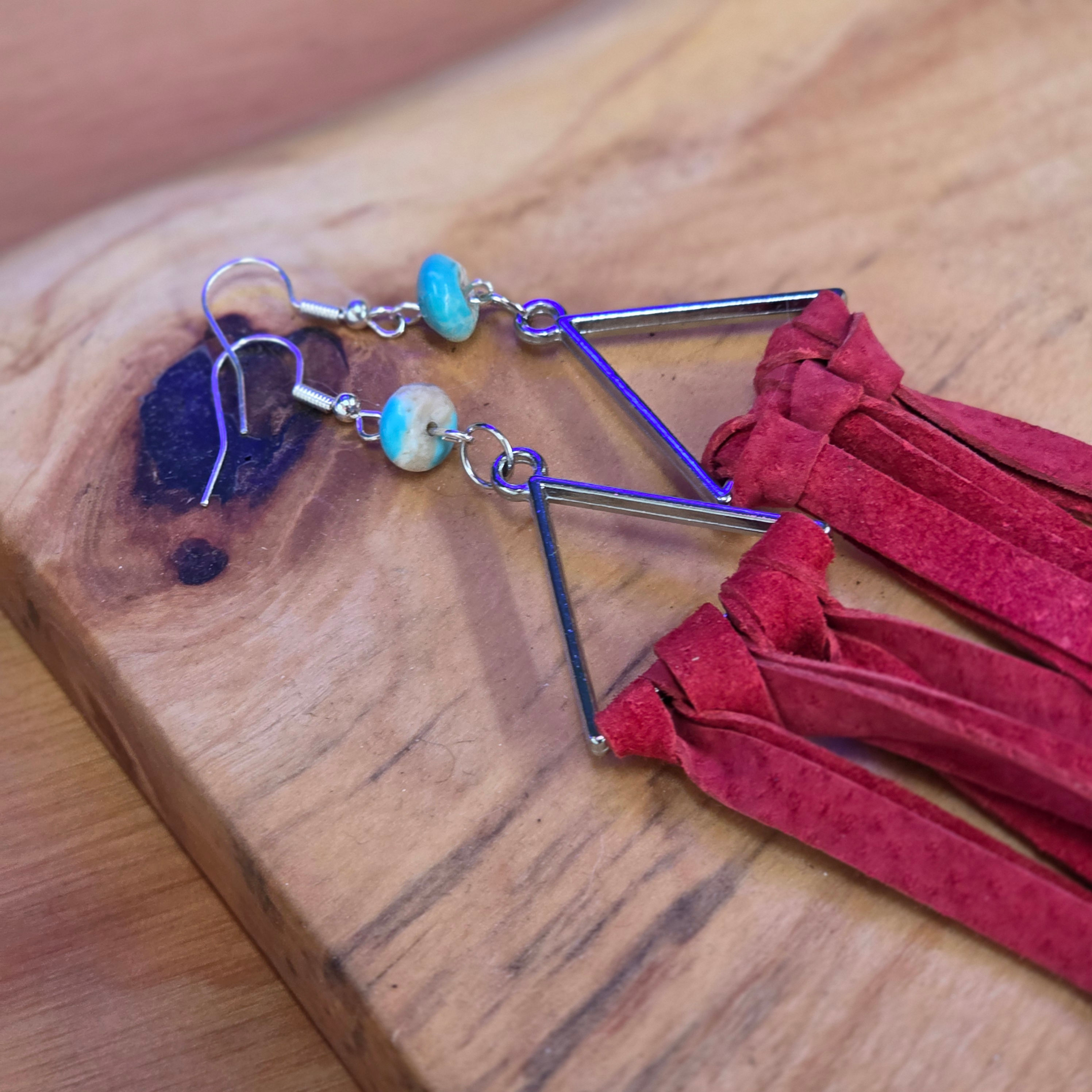 Turquoise Red Leather Triangles 