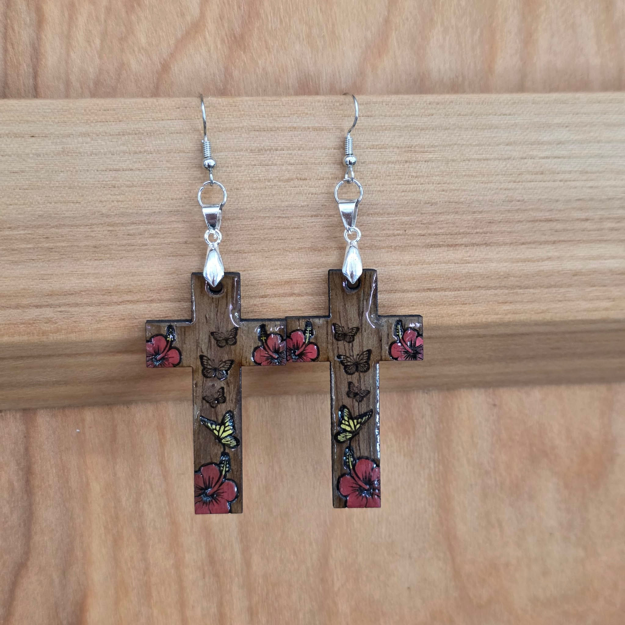 Hibiscus Butterfly Cross Earrings