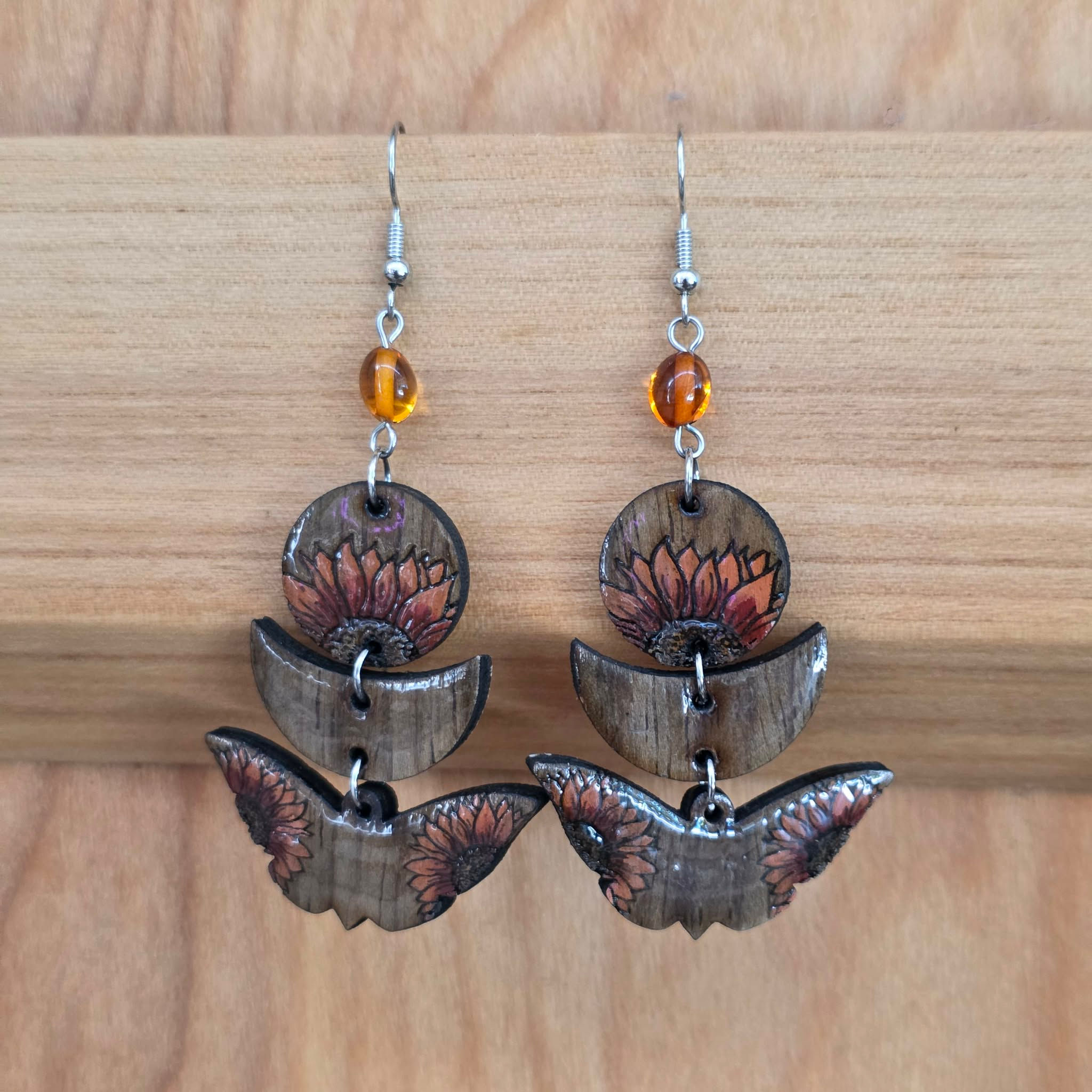 Amber Sunflower Butterflies on Black Walnut