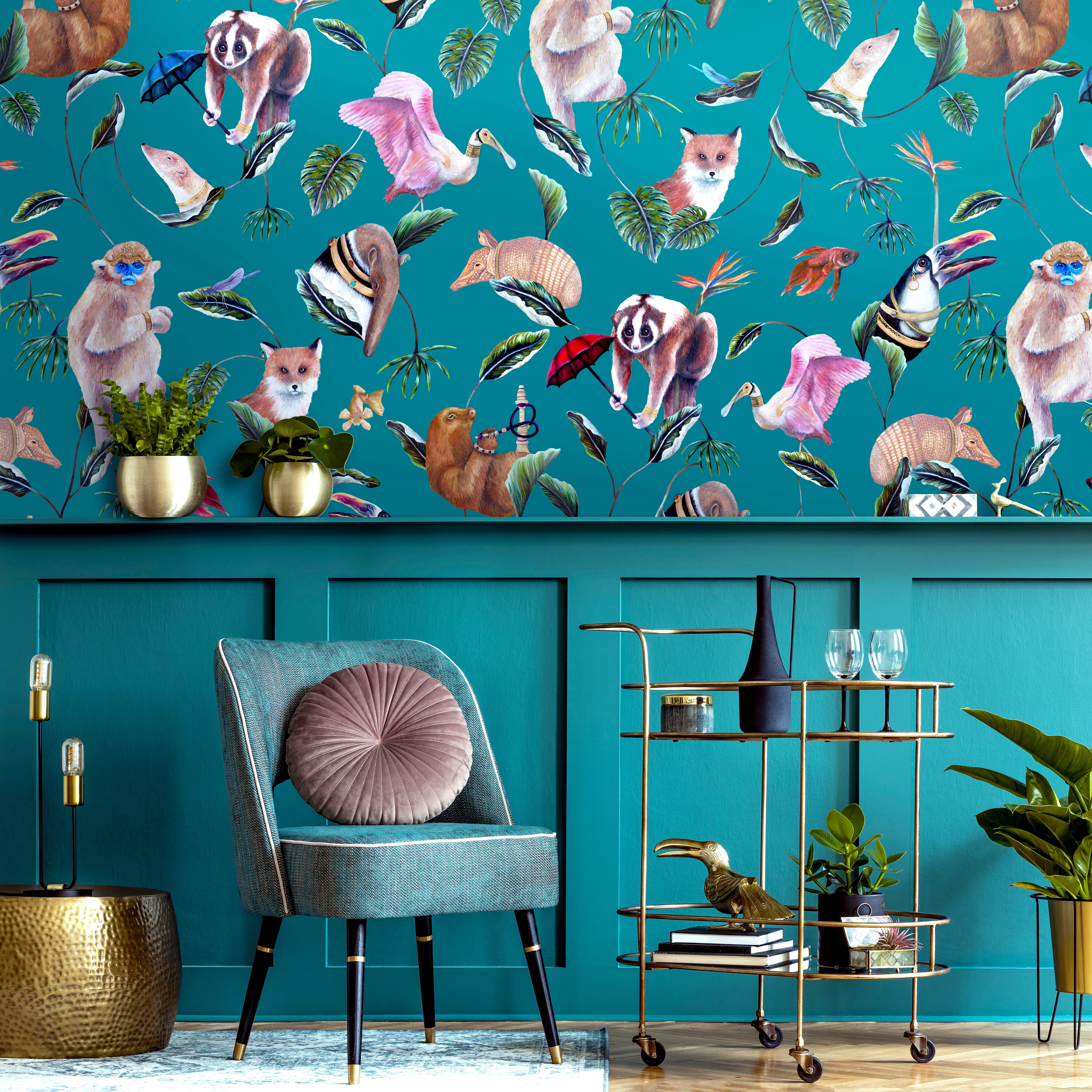 BOHEMIAN PALMS - TEAL - WALLPAPER