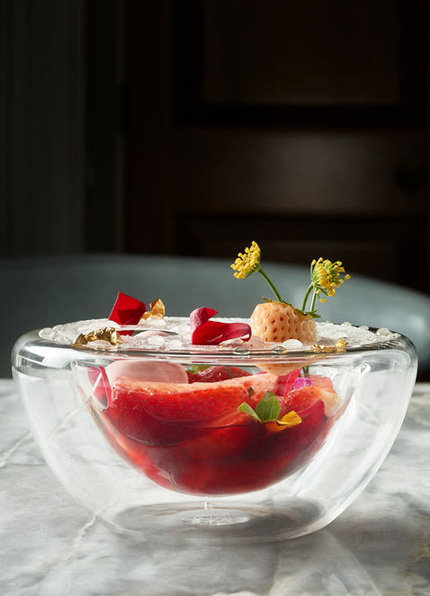 Strawberries of Spring served in a glass bowl