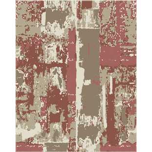 an abstract patterned throw in red, brown and cream 