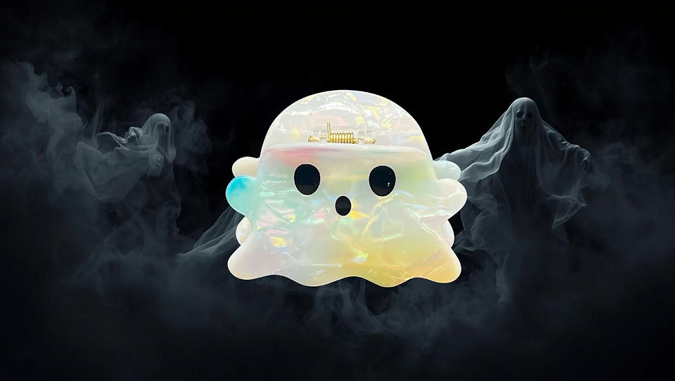 Iridescent ghost-shaped hair clip.