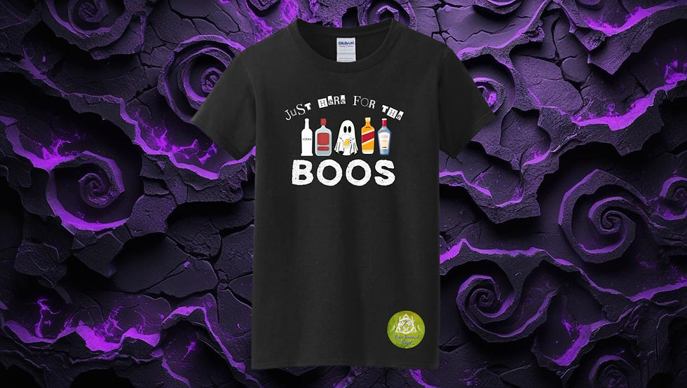 Thumbnail: Funny Halloween “Just Here For The Boos” T-shirt with ghost and liquor bottles. in Black