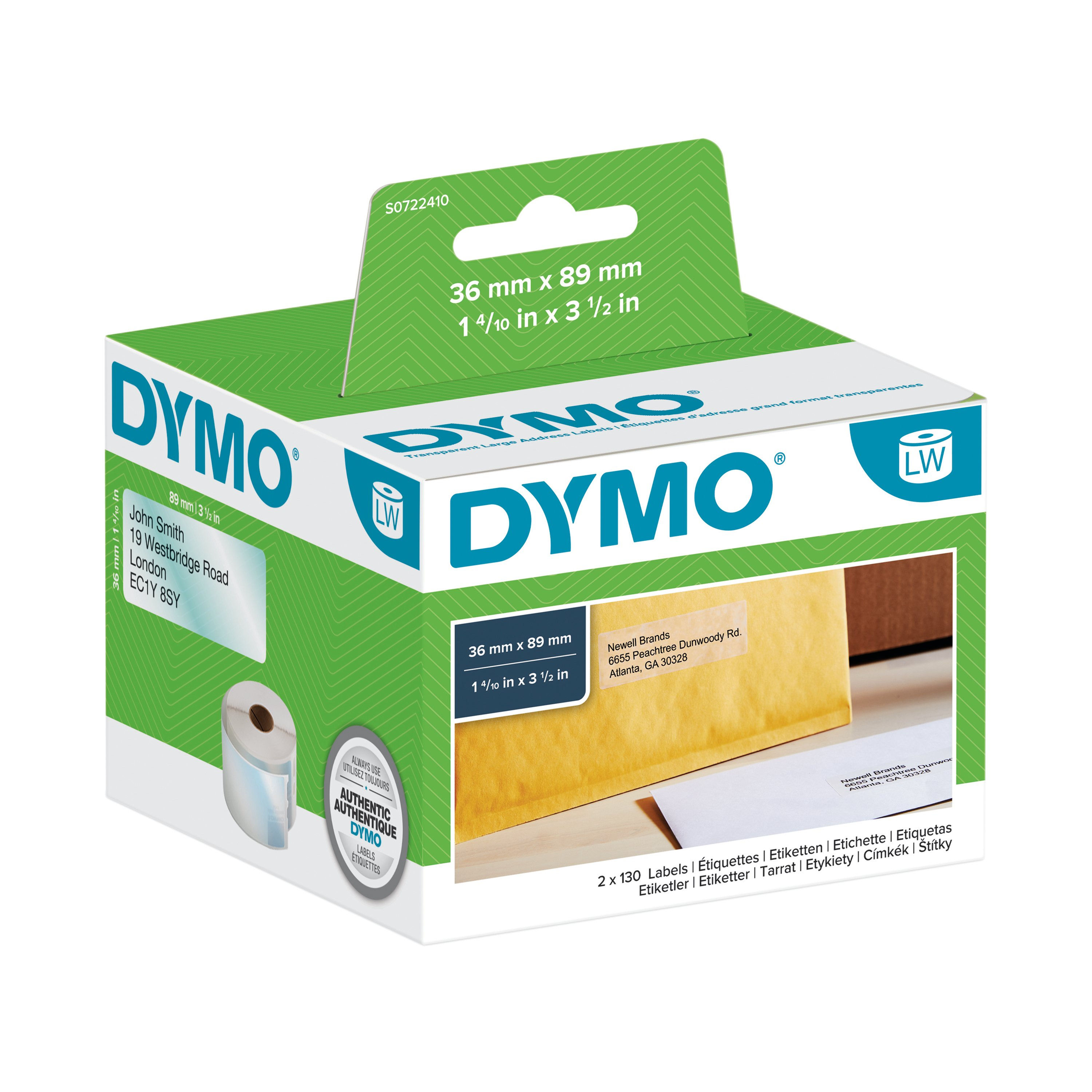 Dymo LabelWriter Large Address Labels 89mm x 36mm Clear (Pack of 260) S0722410