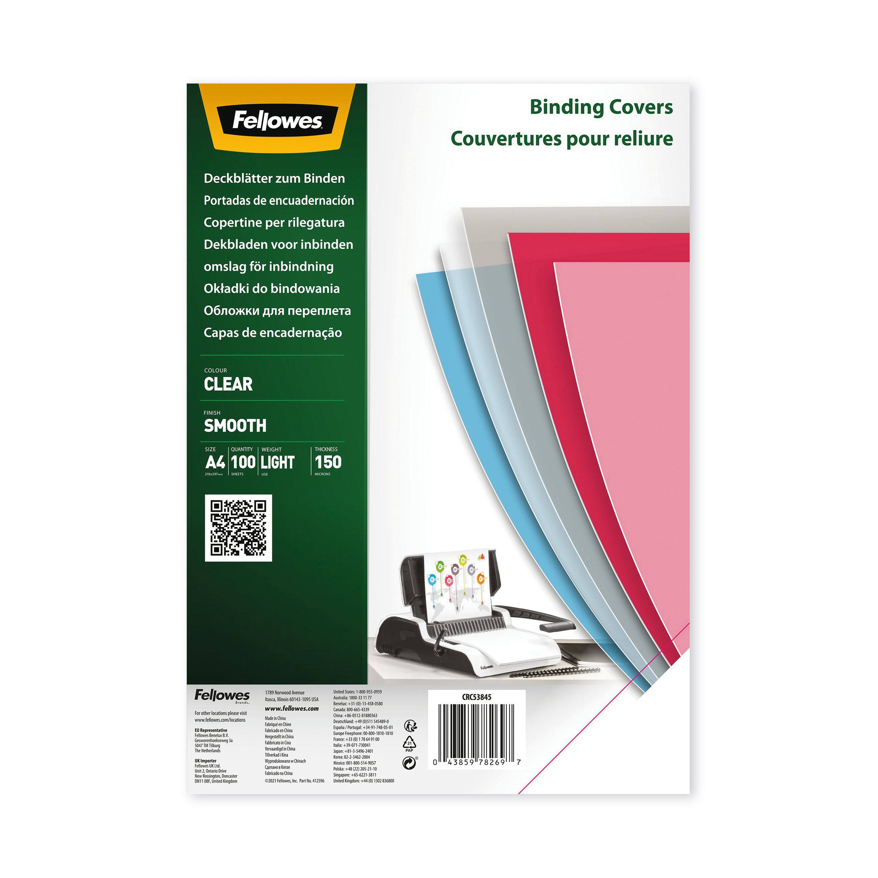 Fellowes Binding Covers for Comb/Wire Binding Machines A4 150 Micron Clear PET (