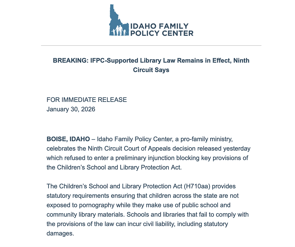 Idaho's Children and Library Protection Act Remains in Effect