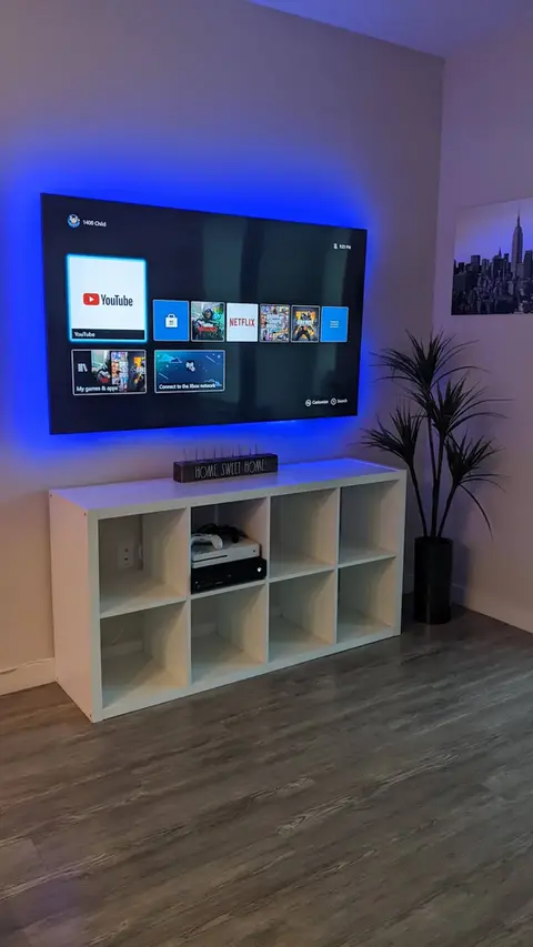 Wall-mounted TV in a modern living room