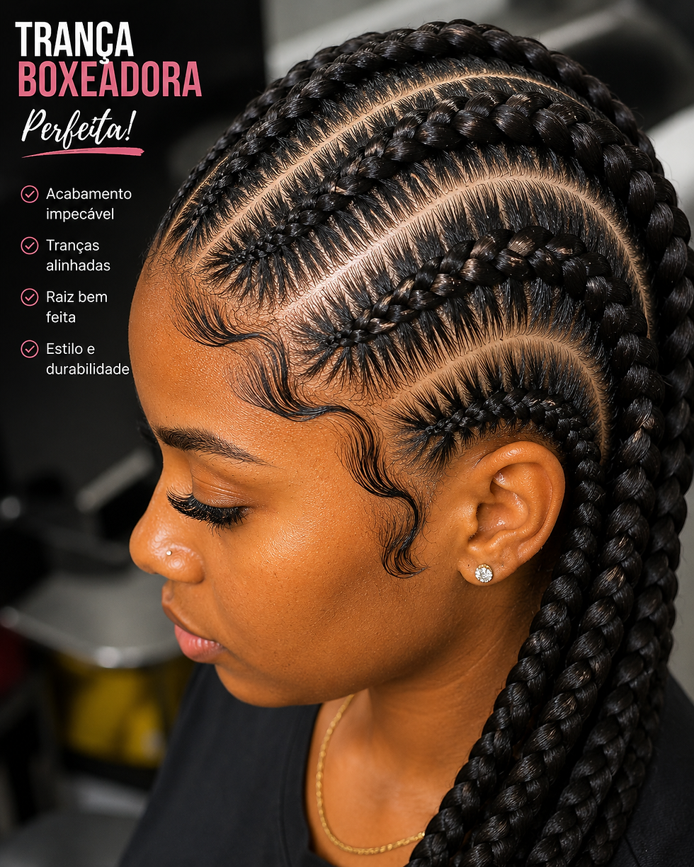 Close-up de trança boxeadora bem feita em cabelo afro