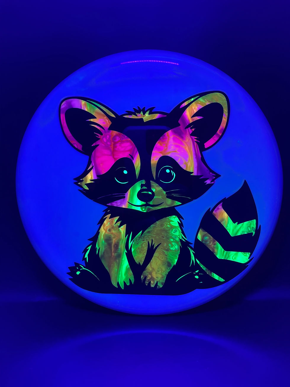 Frontside Fiery Cute Raccoon Range under blacklight