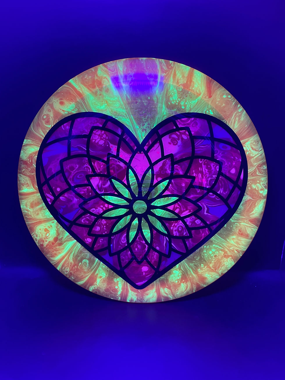 Frontside Red Heart and Flower Passion under blacklight