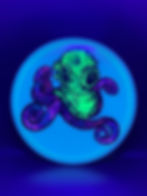 Frontside Purple Octopus with Green Helmet Glow Hex under blacklight