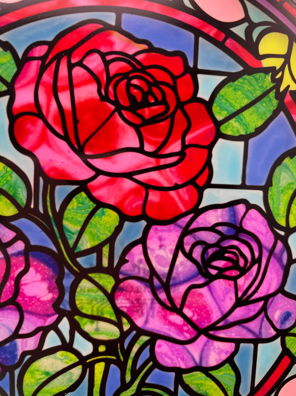 Close-Up Frontside Stained Glass Roses Hex