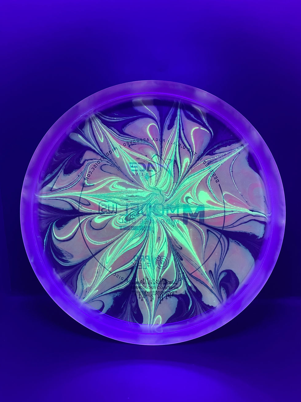 Thumbnail: Backside Purple, Pink and Yellow Flower Burst M Model US under blacklight