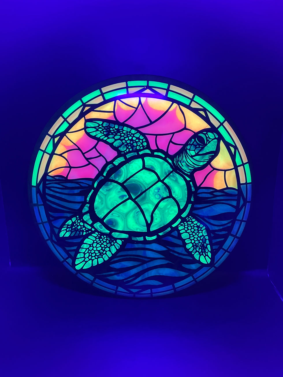 Thumbnail: Frontside Stained Glass Sea Turtle Fuse under blacklight