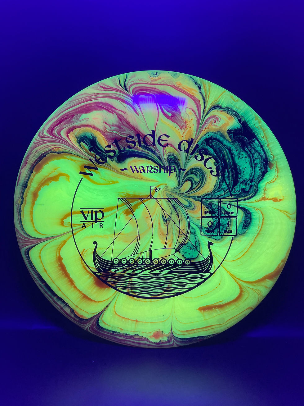 Frontside Fiery Wavy Flower Burst Warship under blacklight