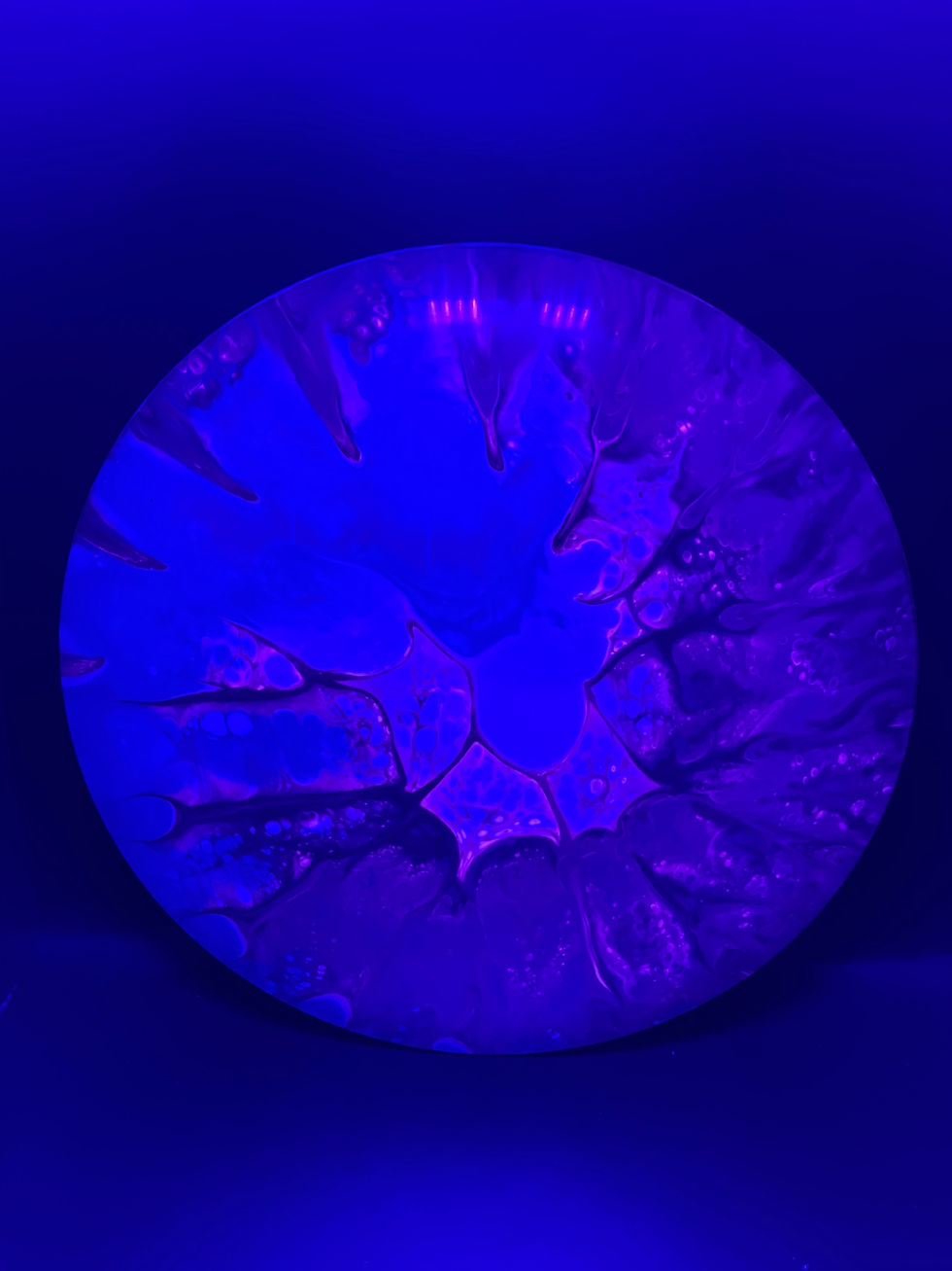 Frontside Red, White and Blue Spiral Passion under blacklight