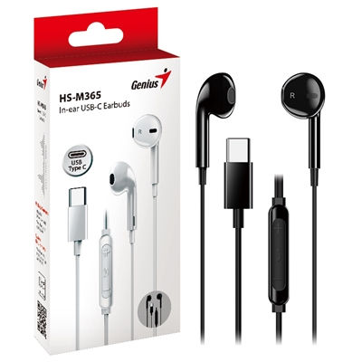 Genius HS-M365B USB-C In-Ear Wired Earbuds with In-Line Microphone