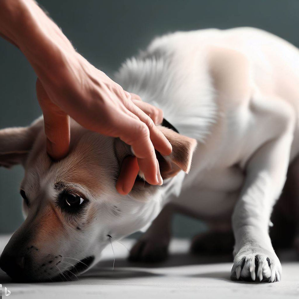Dog cowering in Fear as owner uses aversive methods to correct it