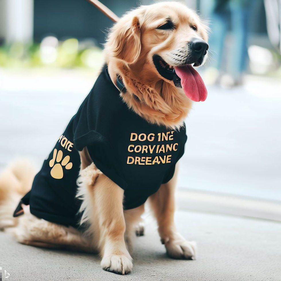 Service dog with marked apparrel for recognition to the public