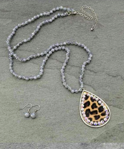 Thumbnail: Good Hearted Woman Leopard Print & Crystal Pendant Necklace