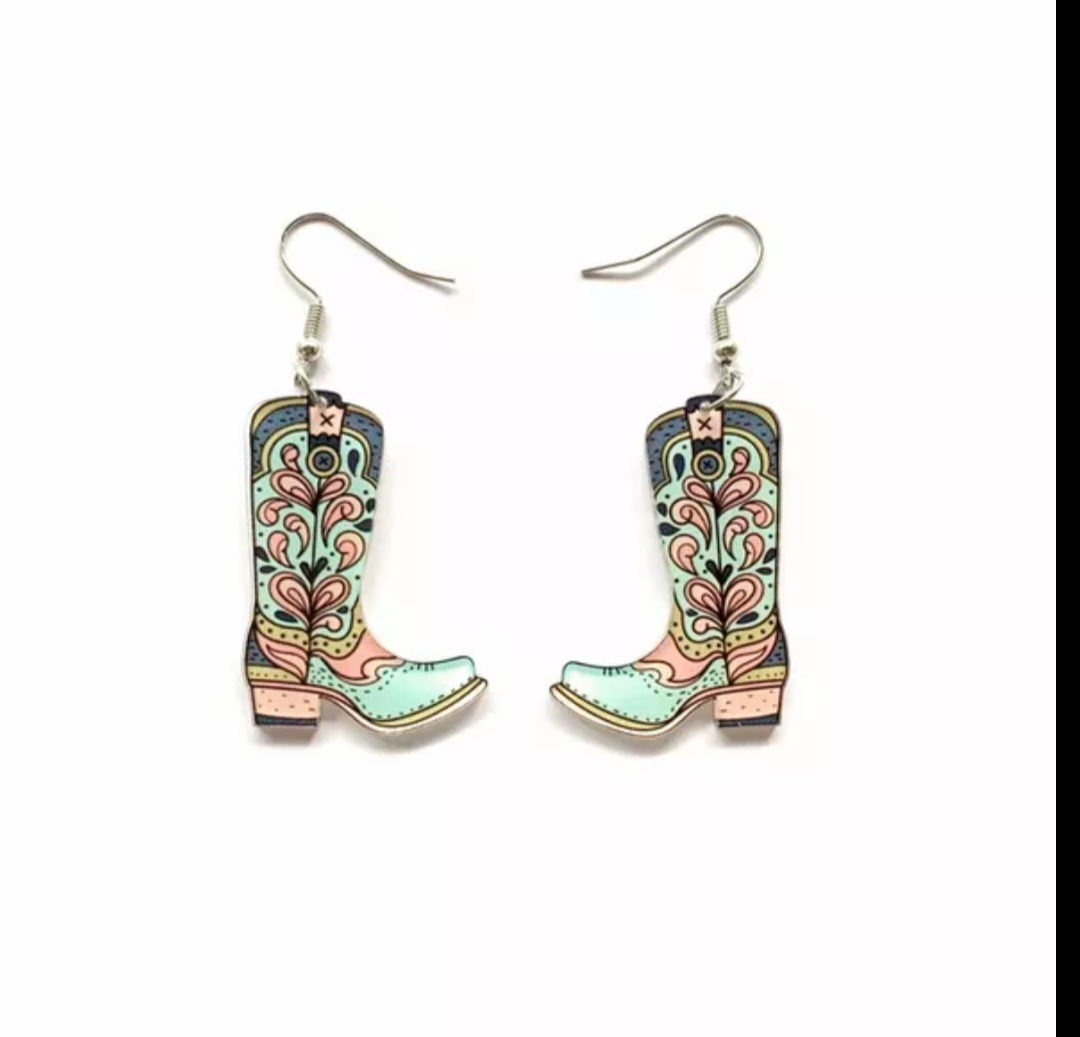 Paisley Print Cowgirl Boot Earrings