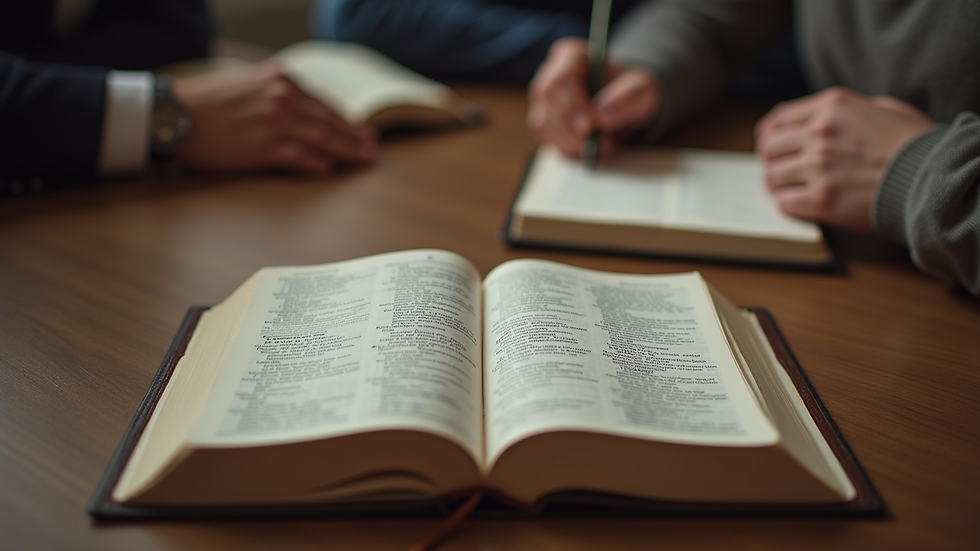 Close-up view of a small group Bible study with open Bibles