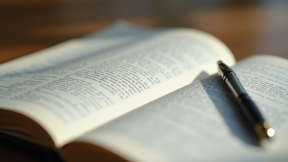 Close-up view of an open journal with handwritten spiritual reflections and a pen resting on the page