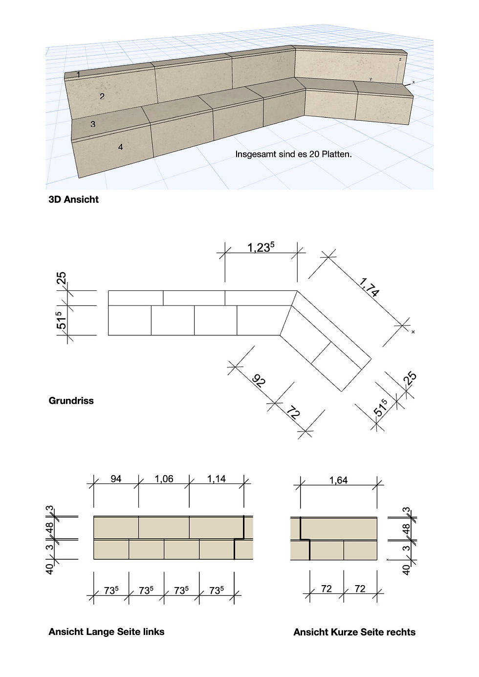 Architektonische Planung der Natursteinbank