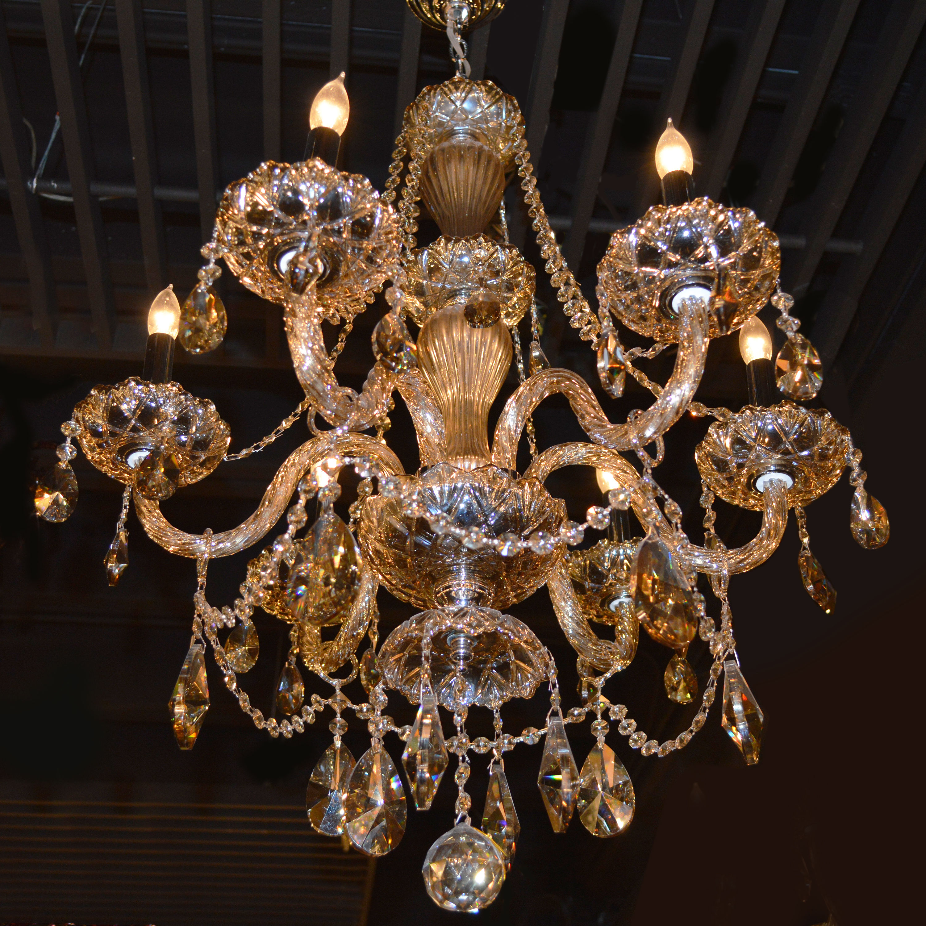 Provence 6-Light Chrome Finish and Golden Teak Crystal Chandelier 23 in. Dia x 3