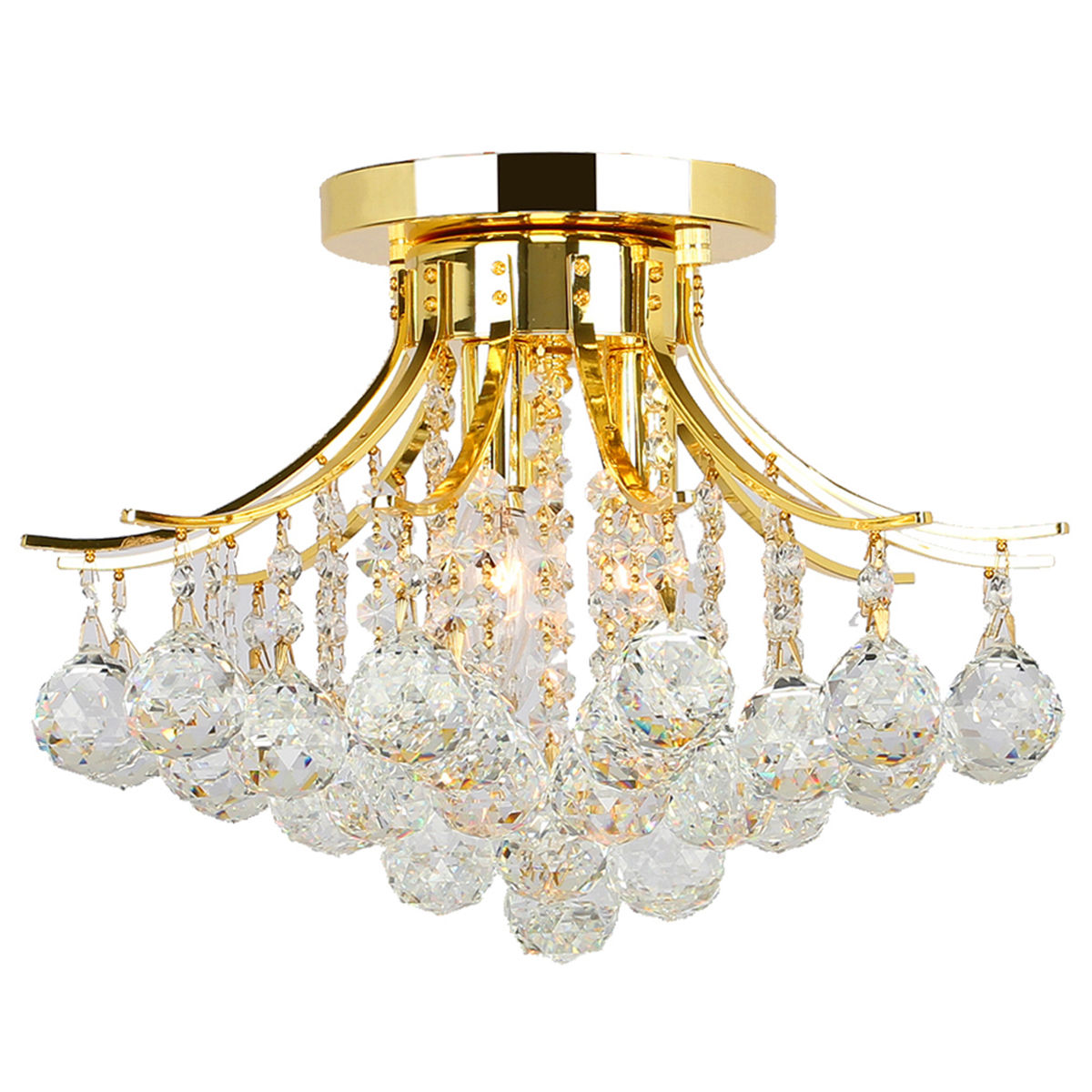 Empire 3-Light Gold Finish and Clear Crystal Flush Mount Ceiling Light 16 in. Di