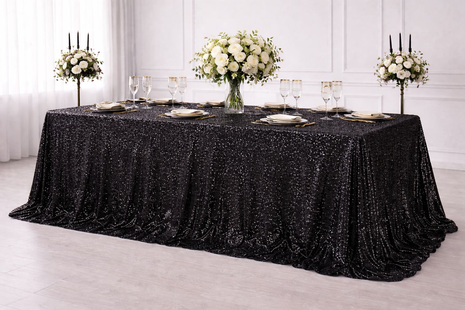 NAPPE EN SEQUIN NOIR RECTANGULAIRE 216cm*320cm
