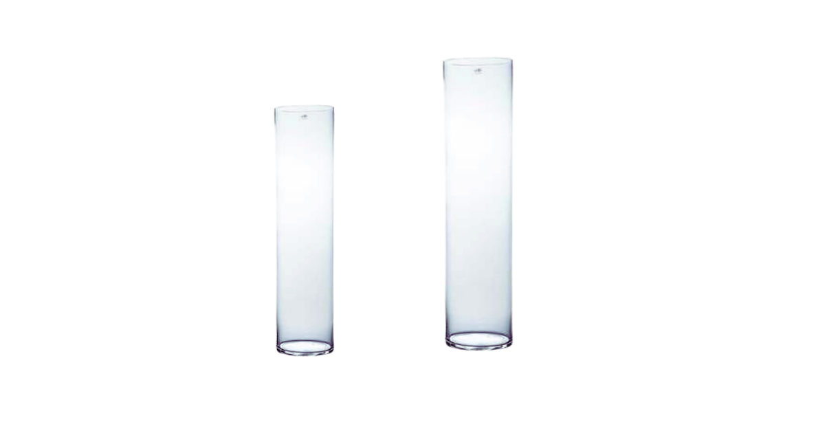 DUO DE VASES TUBE CYLINDRIQUE EN VERRE TRANSPARENT
